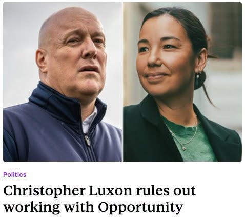 "Christopher Luxon rules out working with Opportunity." "Christopher Luxon rules out working with Opportunity."