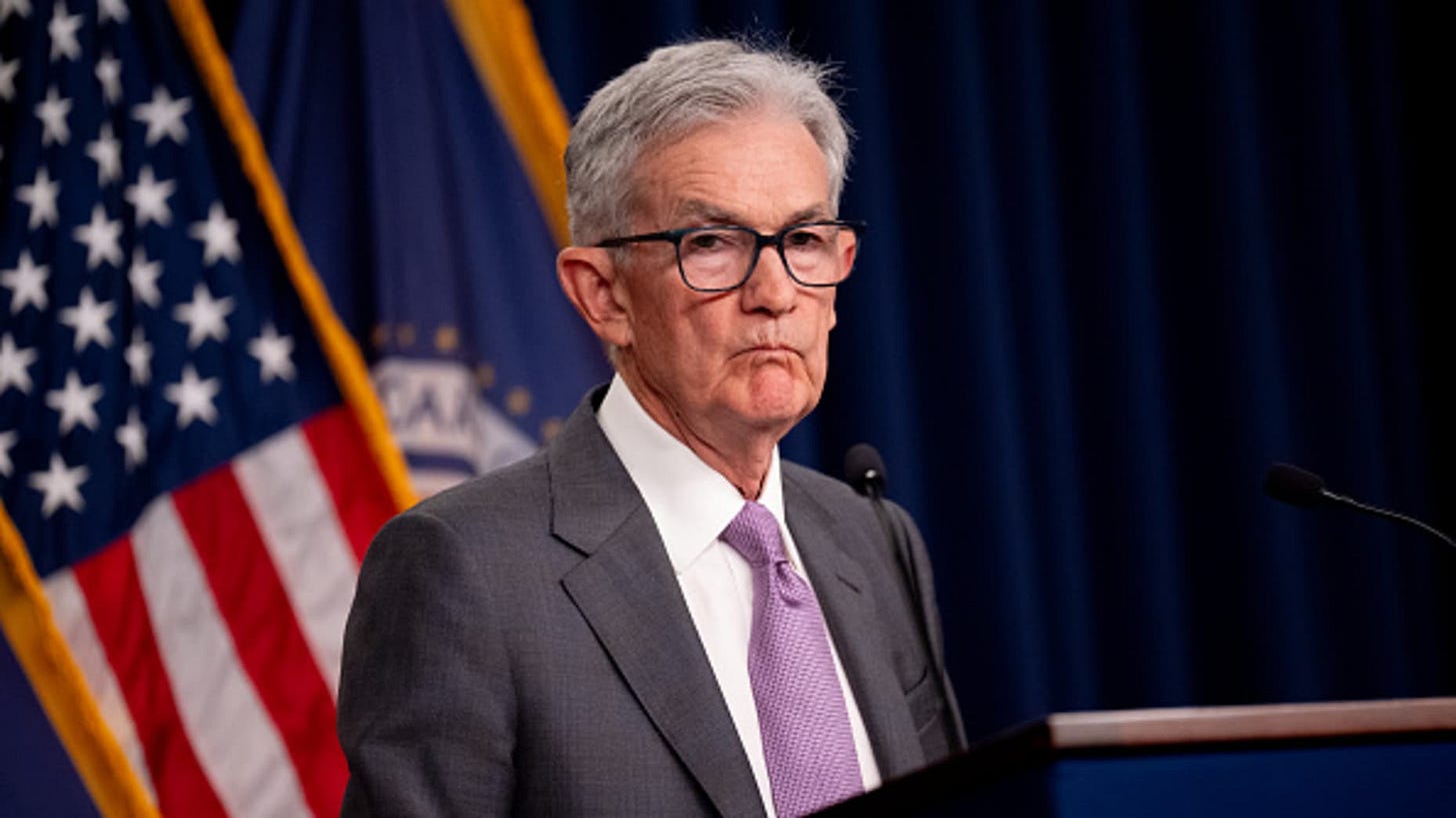 WASHINGTON, DC - JULY 31: Federal Reserve Chairman Jerome Powell takes a question from a reporter during a news conference following a Federal Open Market Committee meeting at the William McChesney Martin Jr. Federal Reserve Board Building on July 31, 2024 in Washington, DC. Powell spoke to members of the media after the Federal Reserve held short-term interest rates where they are with broad expectations that the rate with drop in September. (Photo by Andrew Harnik/Getty Images)