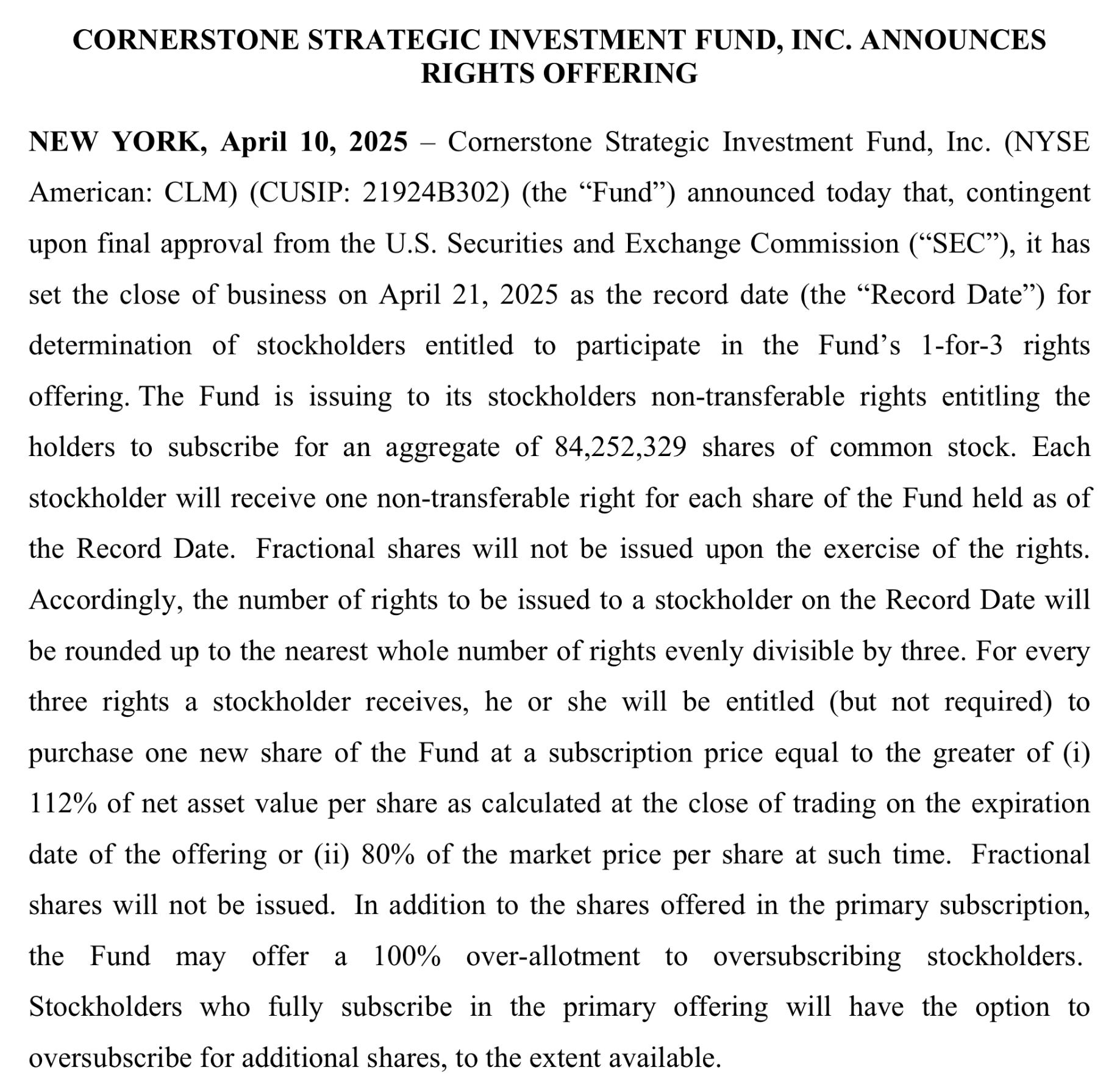 Should You Buy More at a Discount? Inside Cornerstone’s 2025 Rights ...
