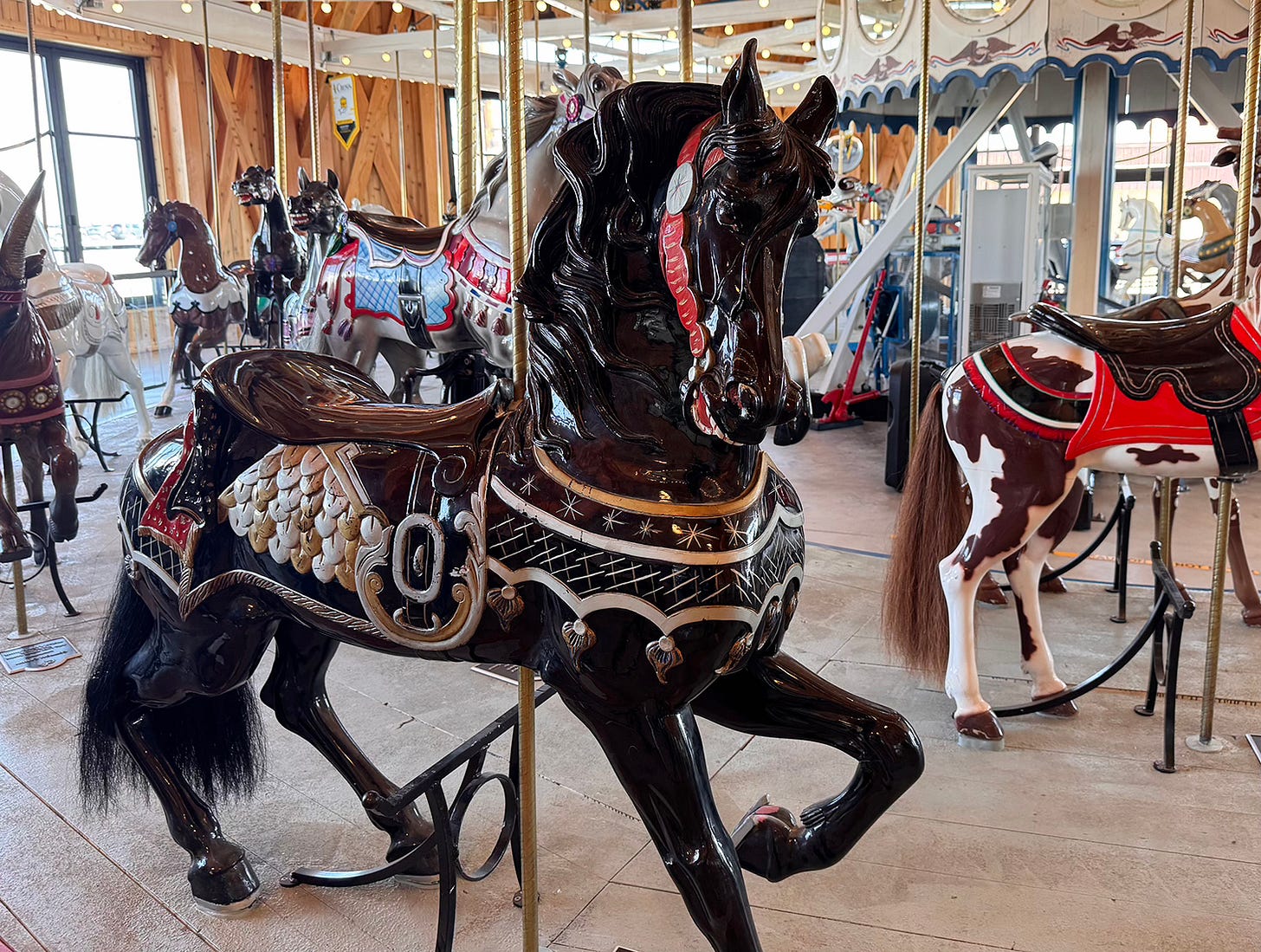 Hand-carved figures on Salisbury Beach Carousel