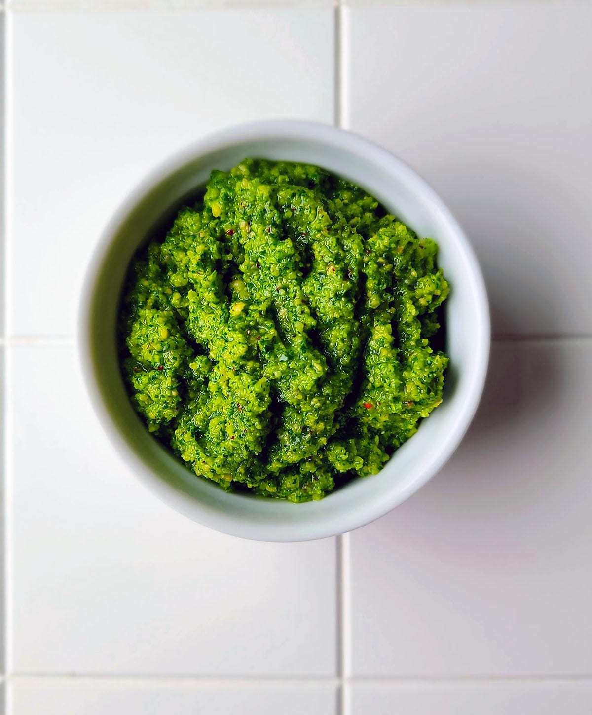 A ramekin of lovage pesto. 