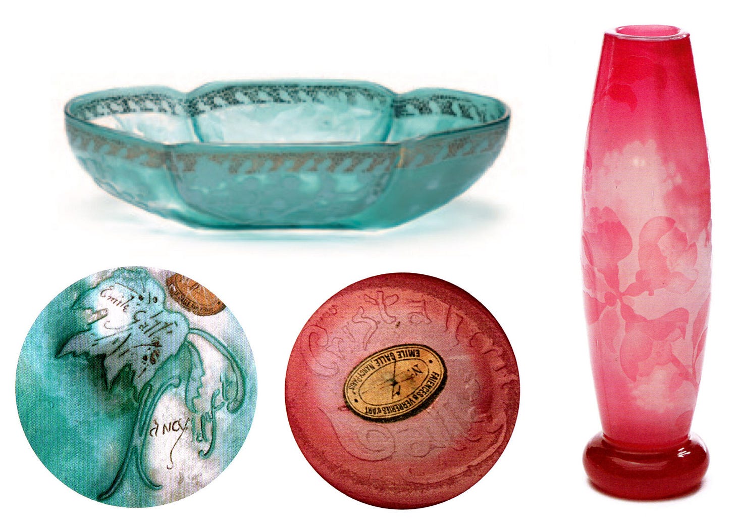 Two Gallé vases acquired for the Russian imperial collection in 1897 with the E1 label, Gallé line, cat. 338 and 350 Two Gallé vases acquired for the Russian imperial collection in 1897 with the E1 label, Gallé line, cat. 338 and 350