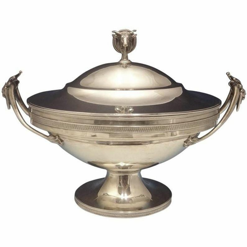 Gorham Sterling Silver Tureen with 3-D Bull Finial Figural image 0 Gorham Sterling Silver Tureen with 3-D Bull Finial Figural image 0