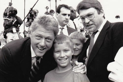 Joe near the height of his middle-class period, meeting candidate Bill Clinton on the 1992 campaign trail. Courtesy of Barbara Dickinson. Joe near the height of his middle-class period, meeting candidate Bill Clinton on the 1992 campaign trail. Courtesy of Barbara Dickinson.