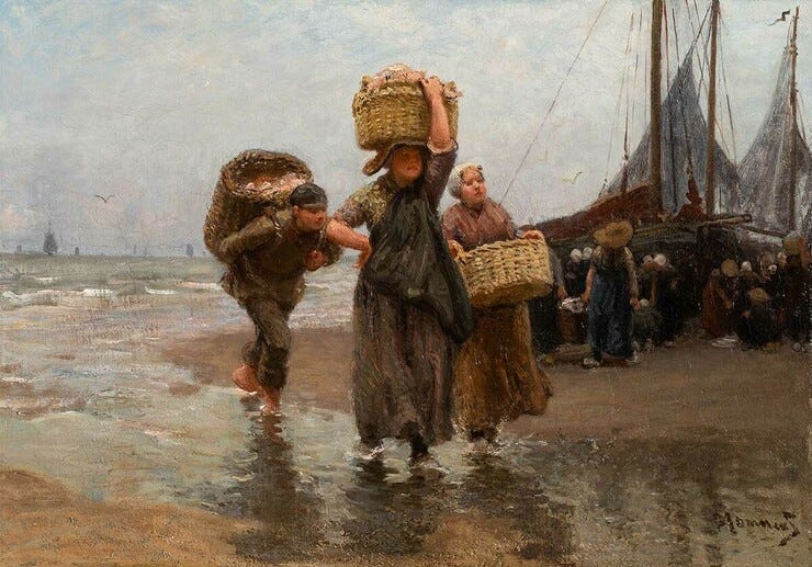 'Visloopster op het strand' - olieverf op doek: Bernard Blommers (herkomst: Katwijks Museum, collectie Genootschap Oud Katwijk) 'Visloopster op het strand' - olieverf op doek: Bernard Blommers (herkomst: Katwijks Museum, collectie Genootschap Oud Katwijk)