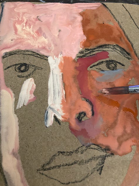 Gouache portrait paintings on cardboard