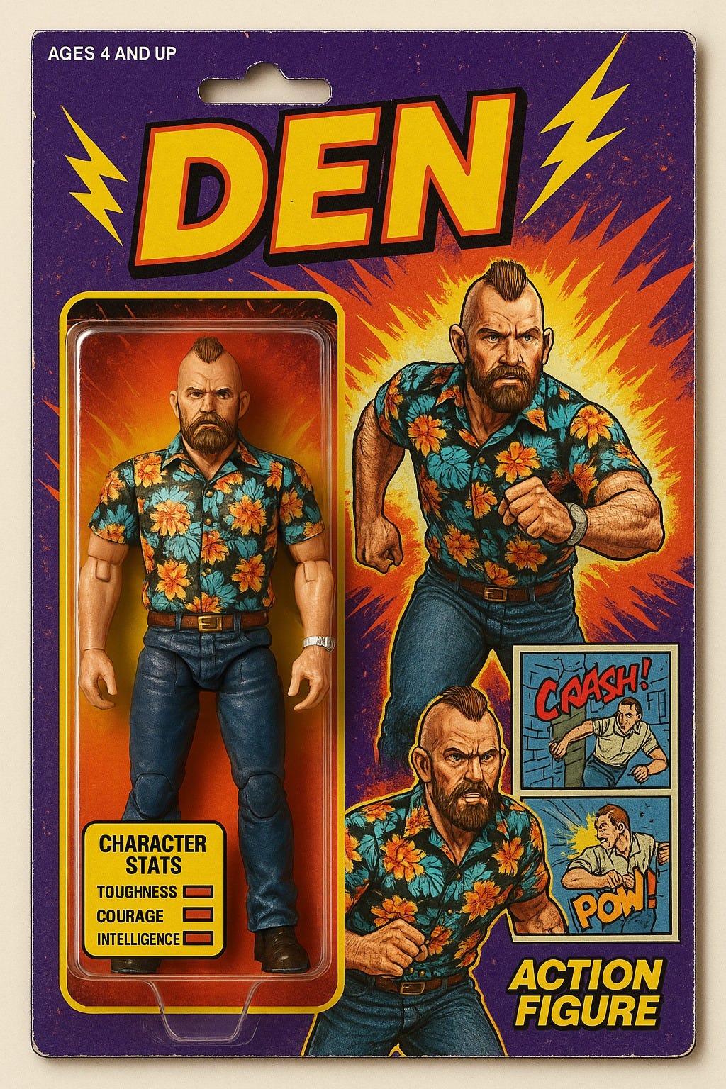 May be an image of 1 person, toy and text that says "AGES DEN 4 AND UP 编四 CBACH! CHARACTER STATS TOUGHNESS ESS COURAGE INTELLIGENCE US 民社 POw ACTION FIGURE" May be an image of 1 person, toy and text that says "AGES DEN 4 AND UP 编四 CBACH! CHARACTER STATS TOUGHNESS ESS COURAGE INTELLIGENCE US 民社 POw ACTION FIGURE"