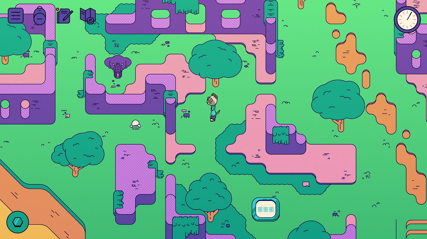 A screenshot of Hello Again using tilemaps