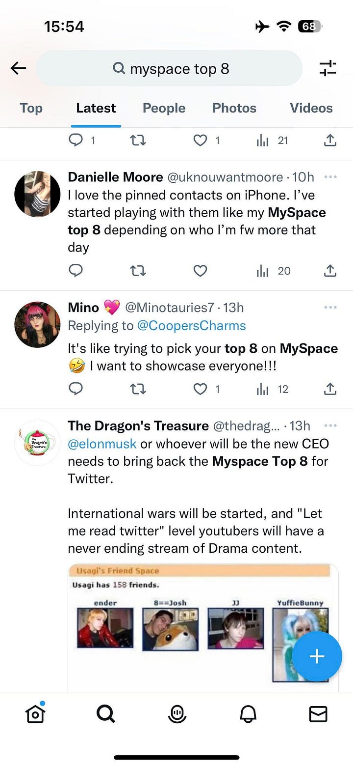 Twitter - Myspace top 8