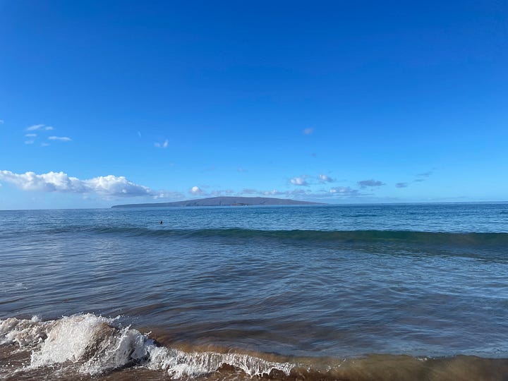 two photos of the pacific ocean, looking west