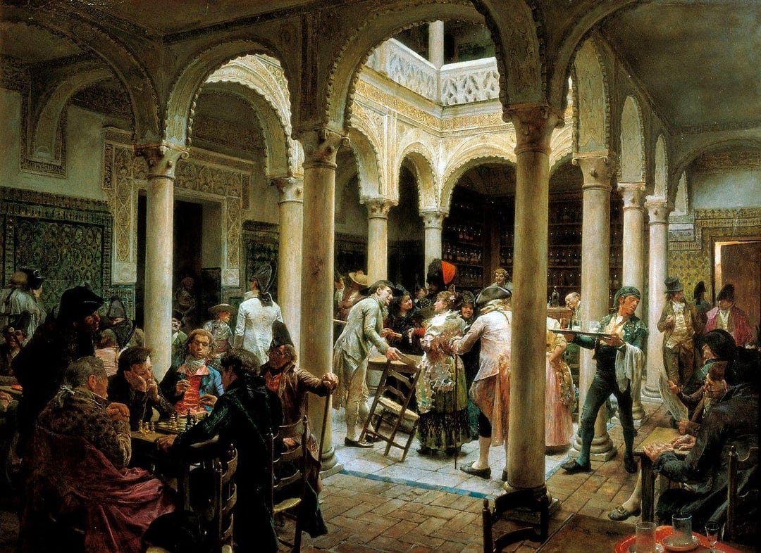 José Jiménez Aranda - "A gathering in the courtyard of a ...