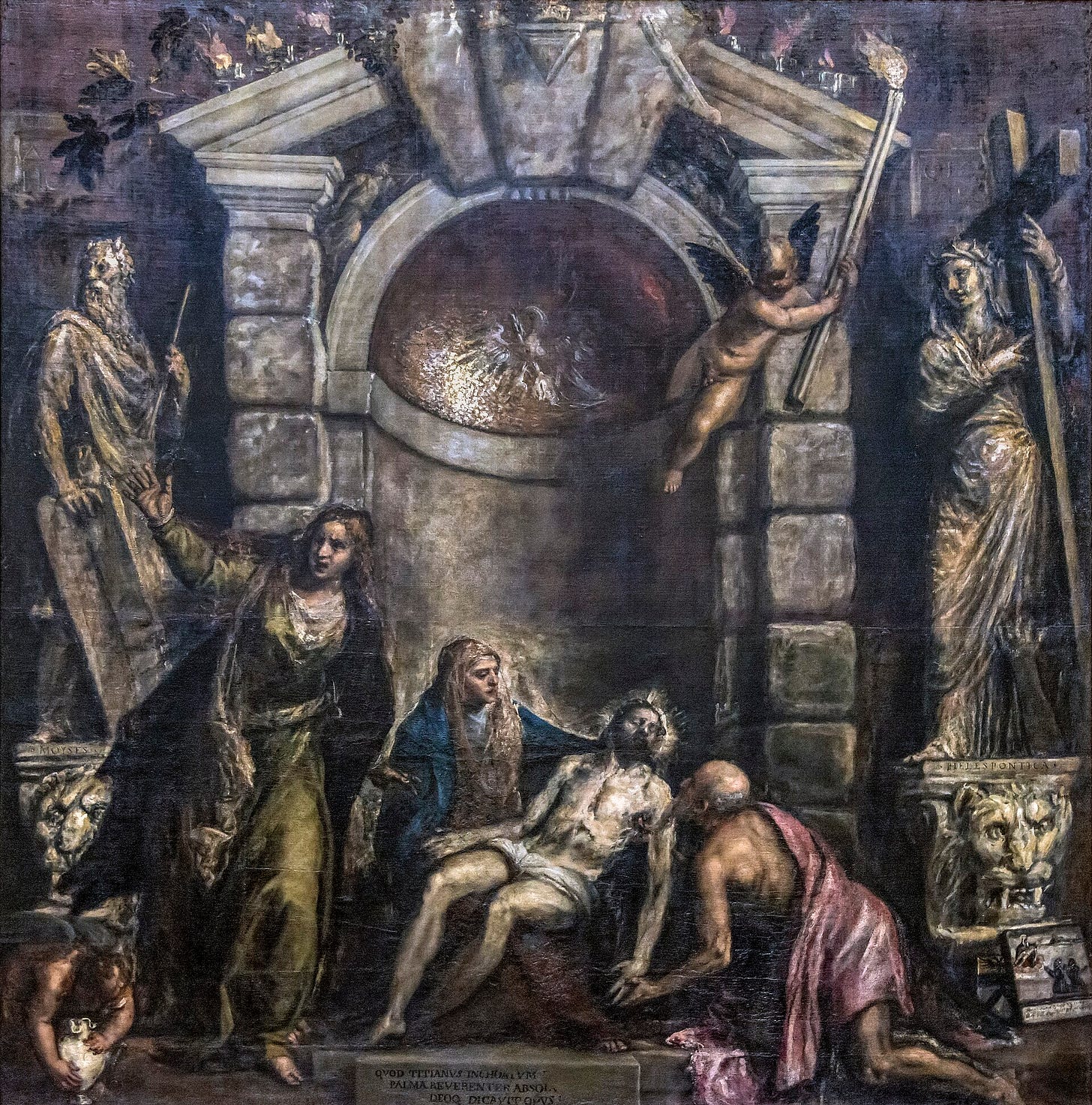 Titian's unfinished Pieta painting with dark tones Titian's unfinished Pieta painting with dark tones