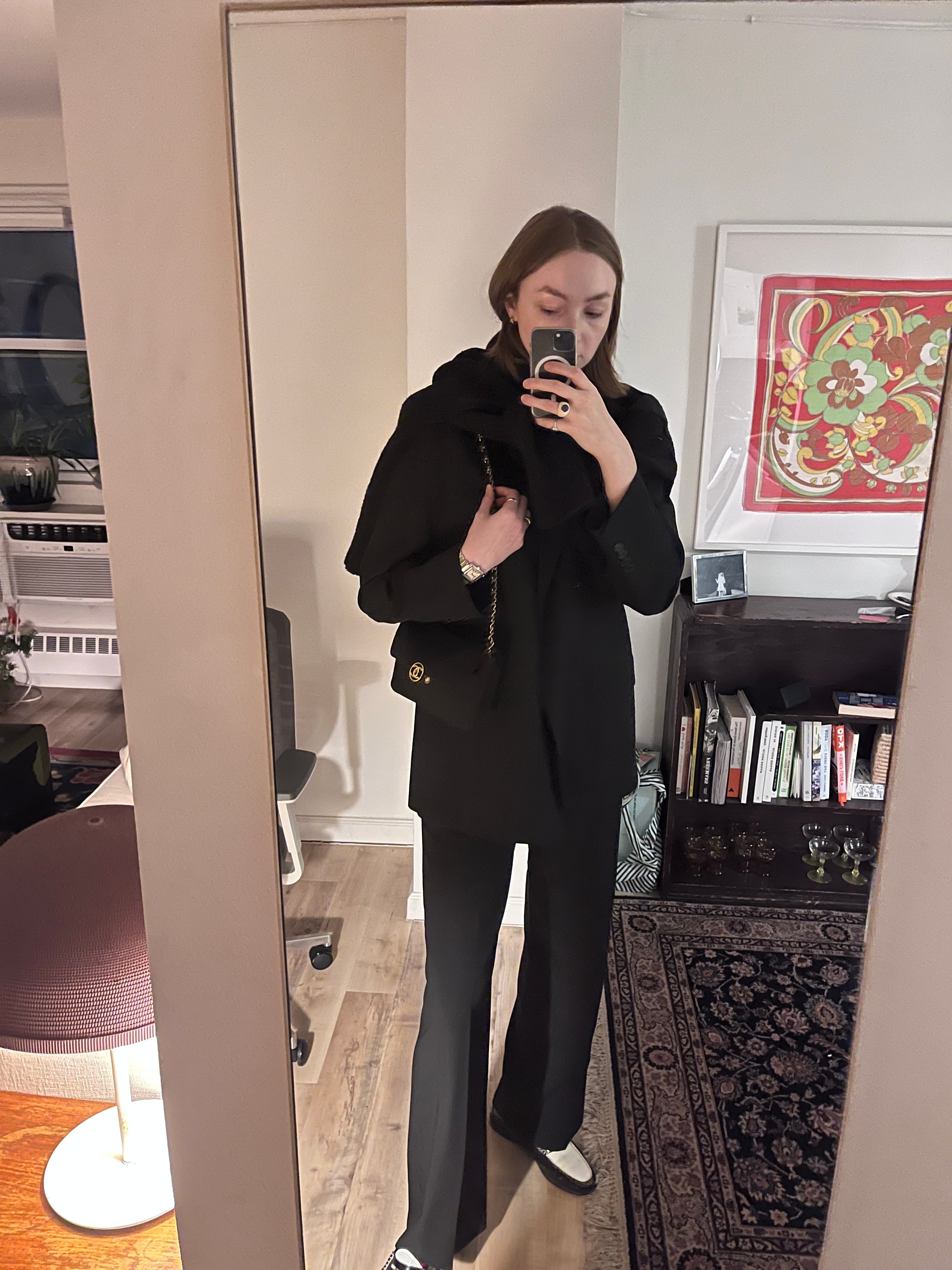 ショルダーバッグ・ポシェット × ヴィンテージ(中古) Chanel Tweed Top Handle and Shoulder Bag Chanel Handbag- Classic Black Top Zipper Bag with Tassel