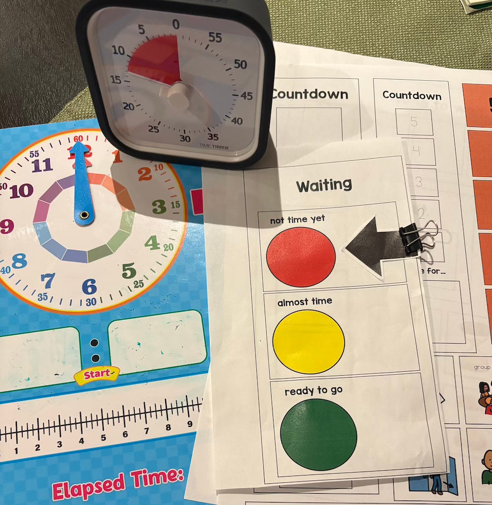 visual timers and other aids to demonstrate the passage of time.