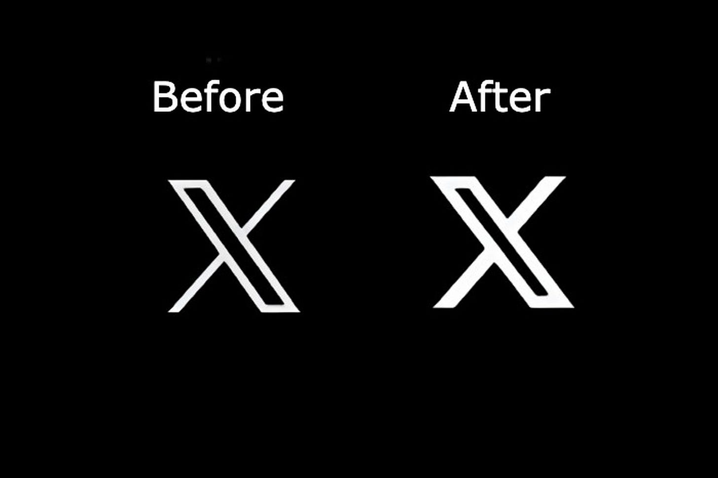 An image showing a before and after of Twitter’s “X” logo