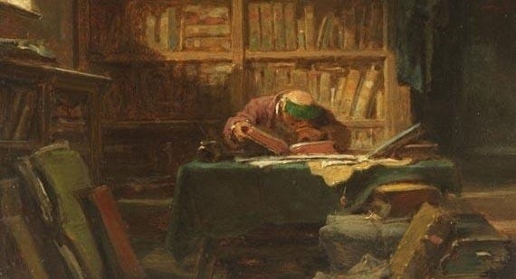 Artwork by Carl Spitzweg, Im Studierzimmer, Made of Oil on cardboard