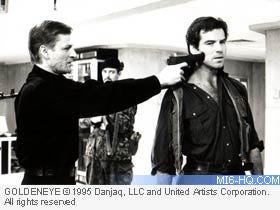 Scene from Goldeneye, where 006 is pointing a gun at 007
