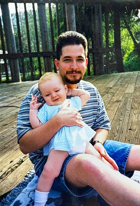 Me as a new father with my daughter, us in Alaska, and my whole family in Alaska