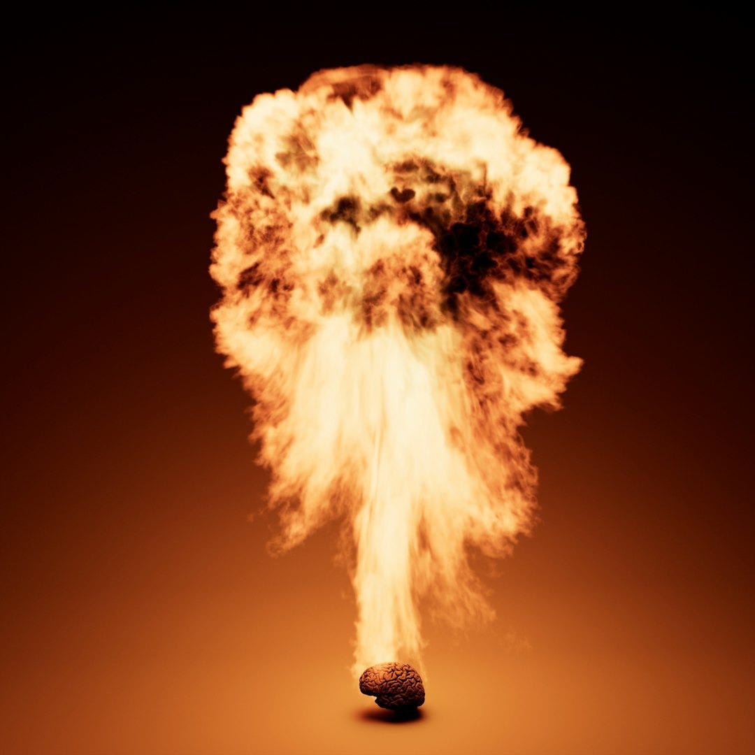 A large explosion of smoke is coming out of a bottle A large explosion of smoke is coming out of a bottle