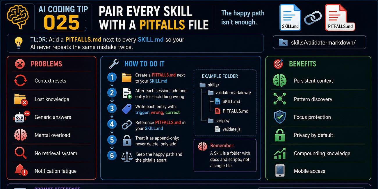 AI Coding Tip 025 - Pair Every Skill With a Pitfalls File