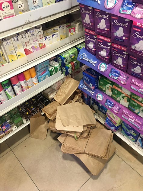 The women's section of a Pakistani grocery store