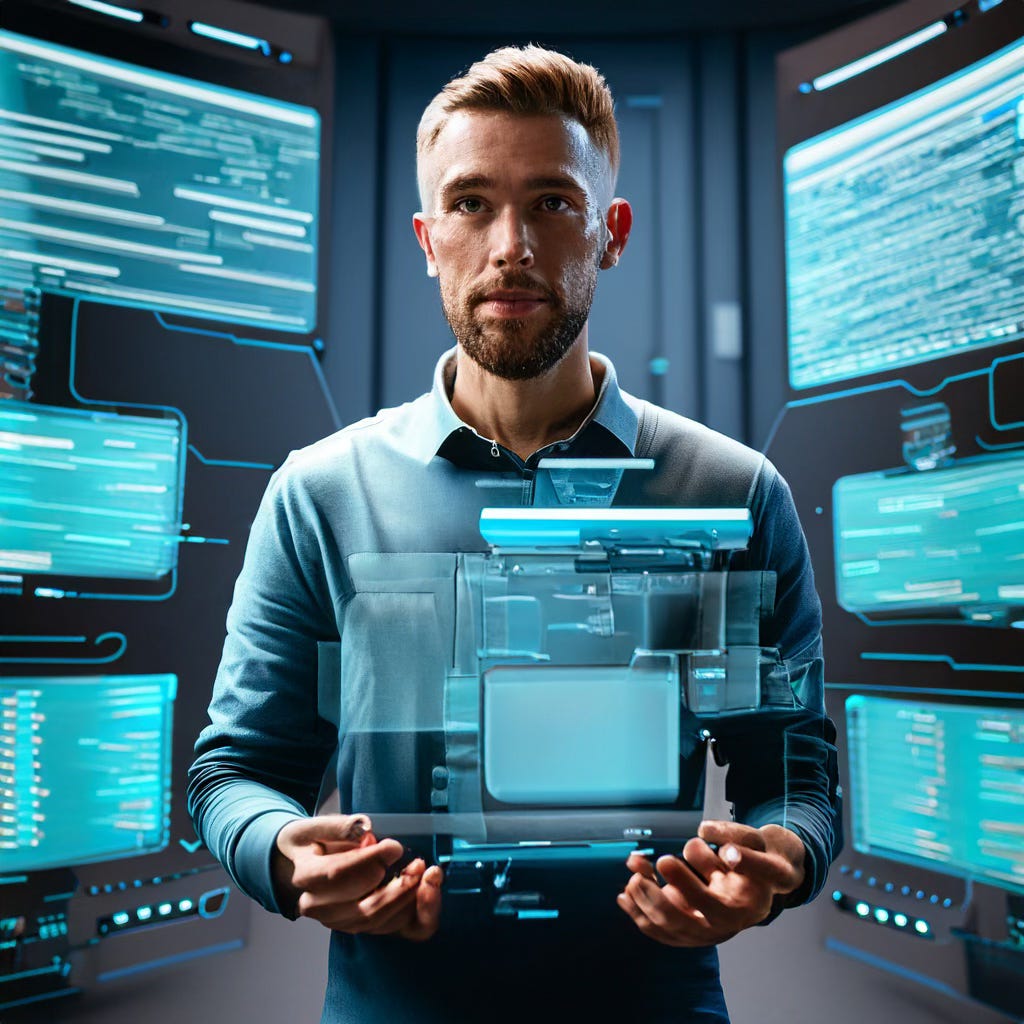 Image generated with Adobe Firefly/Photoshop depicting a software engineer