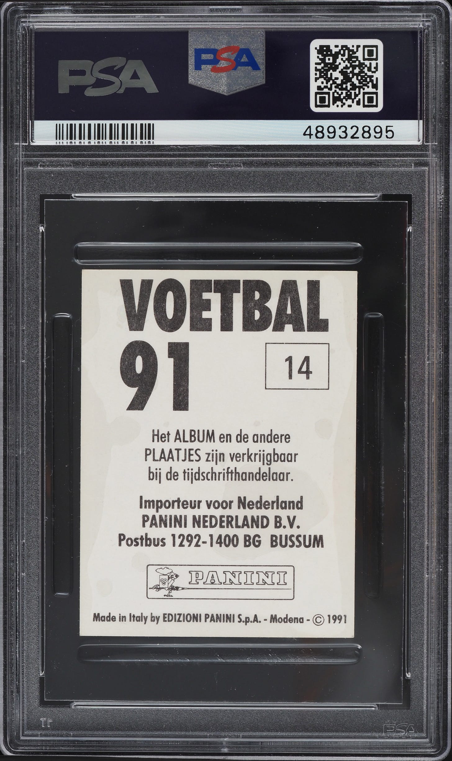 1990 Panini Voetbal '91 Dennis Bergkamp ROOKIE #14 PSA 8 NM-MT - Back