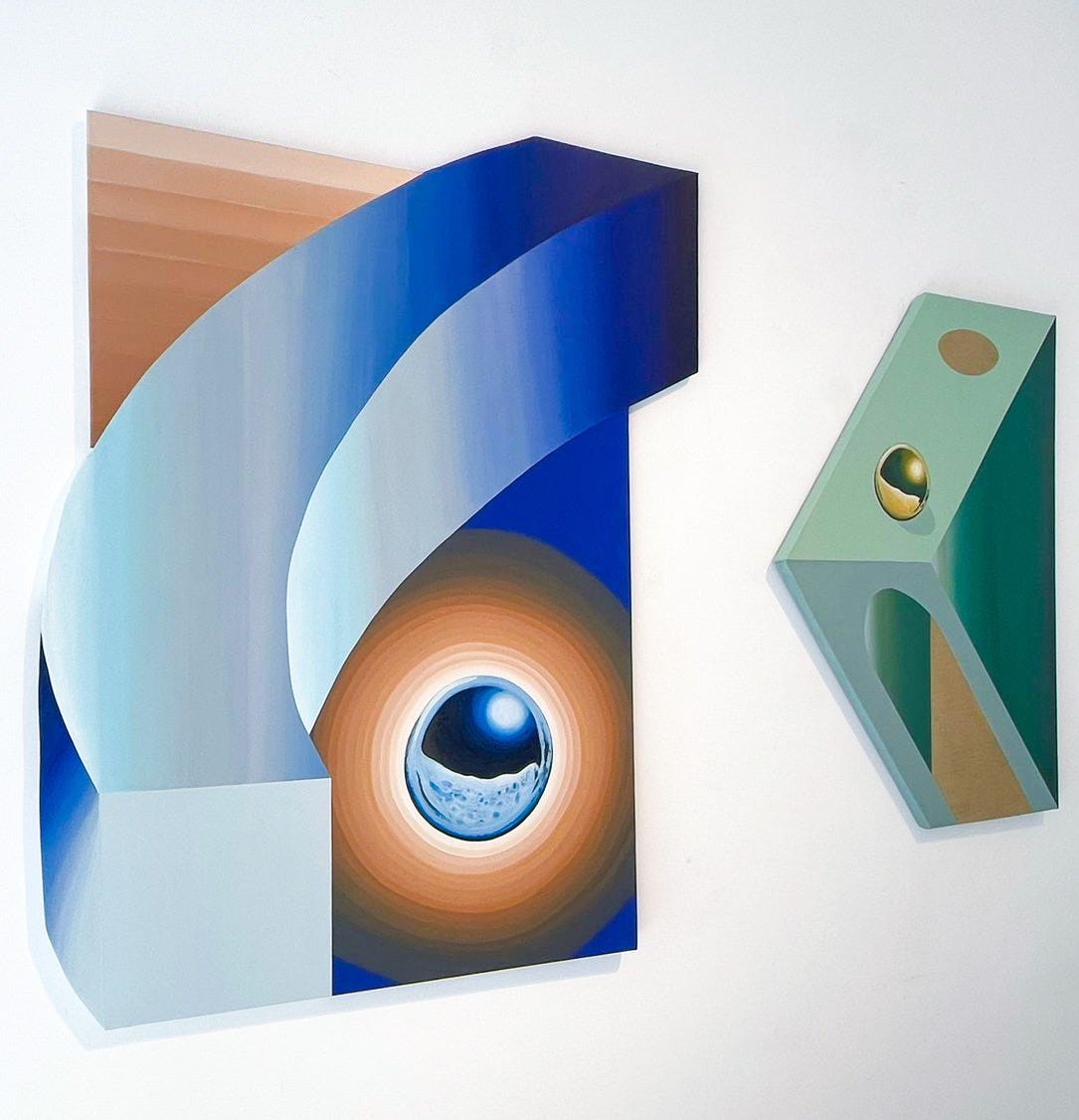 shaped canvas by jessica Moritz now on view at wertheimer gallery, tel aviv, israel.