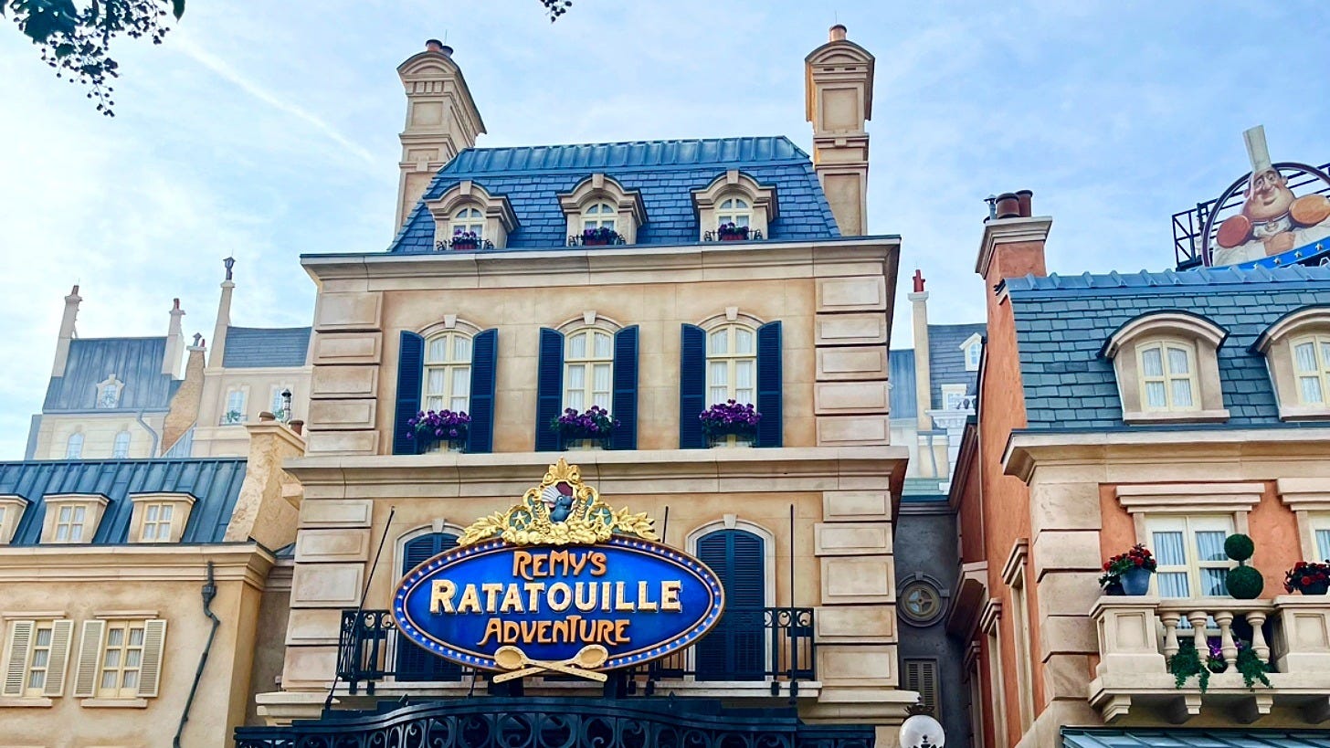 The entrance to Remy's Ratatouille Adventure at EPCOT. Image: Paigeboyd02 via Wikimedia Commons The entrance to Remy's Ratatouille Adventure at EPCOT. Image: Paigeboyd02 via Wikimedia Commons