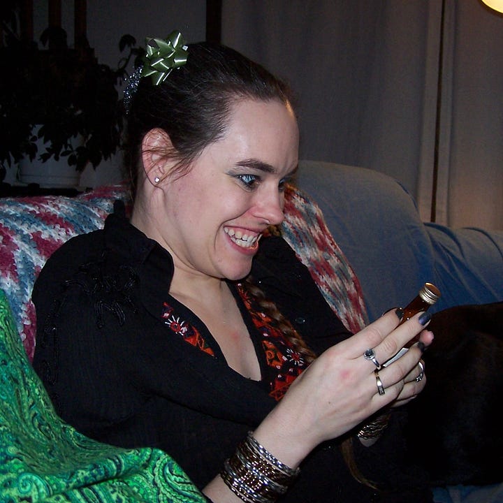 The author with a ginormous mouth open in excitement over all sorts of stuff.