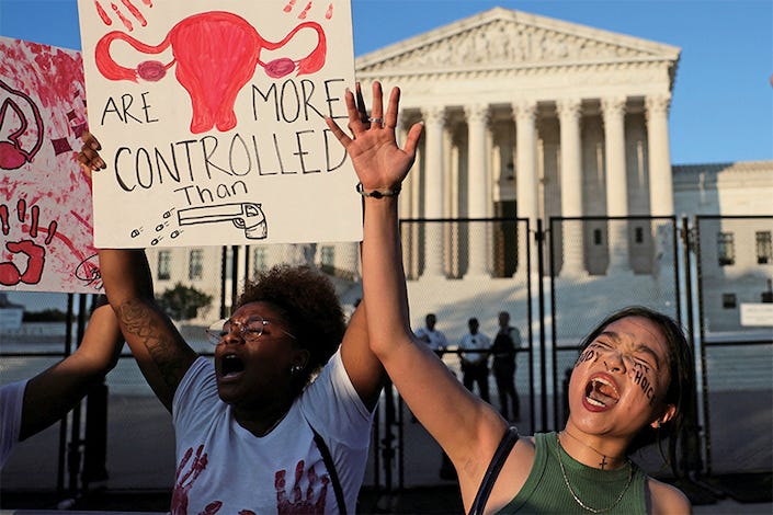 Protesters gather outside the Supreme Court on June 25 to oppose the court’s decision to overturn the 1973 ruling of Roe v. Wade. Photo: Evelyn Hockstein