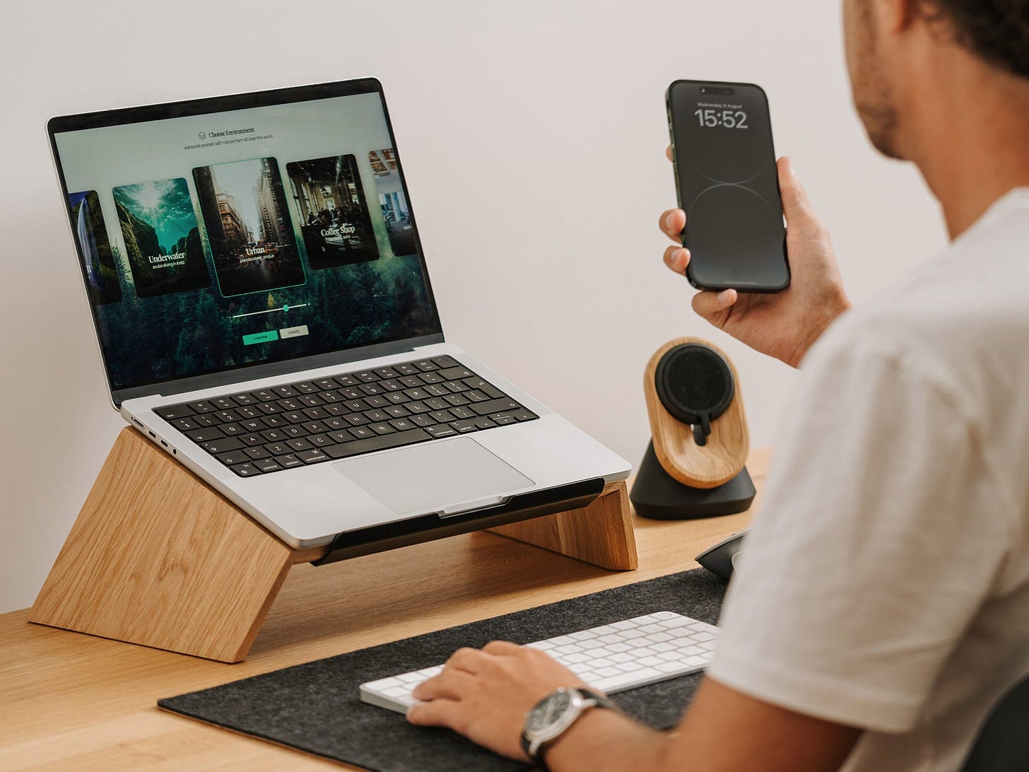 oakywood oak wooden laptop stand desk setup | oak, 