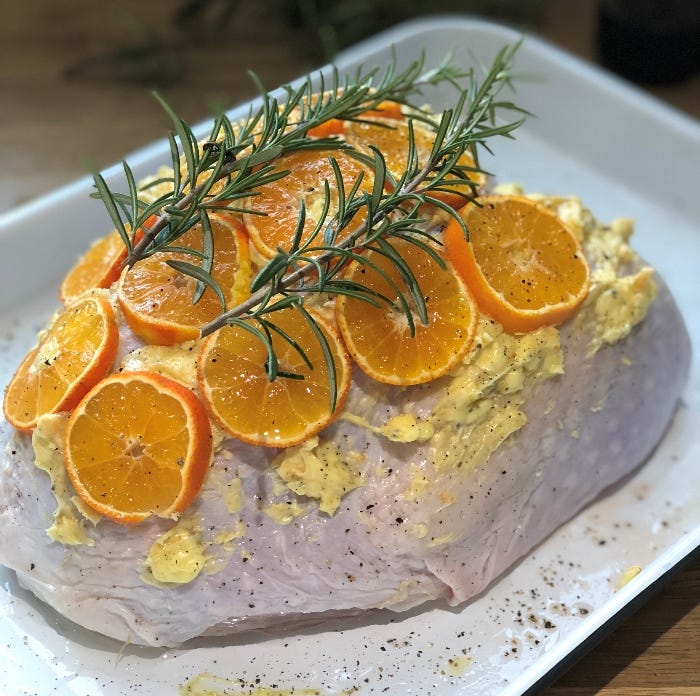 Squish the butter all over the turkey Squish the butter all over the turkey