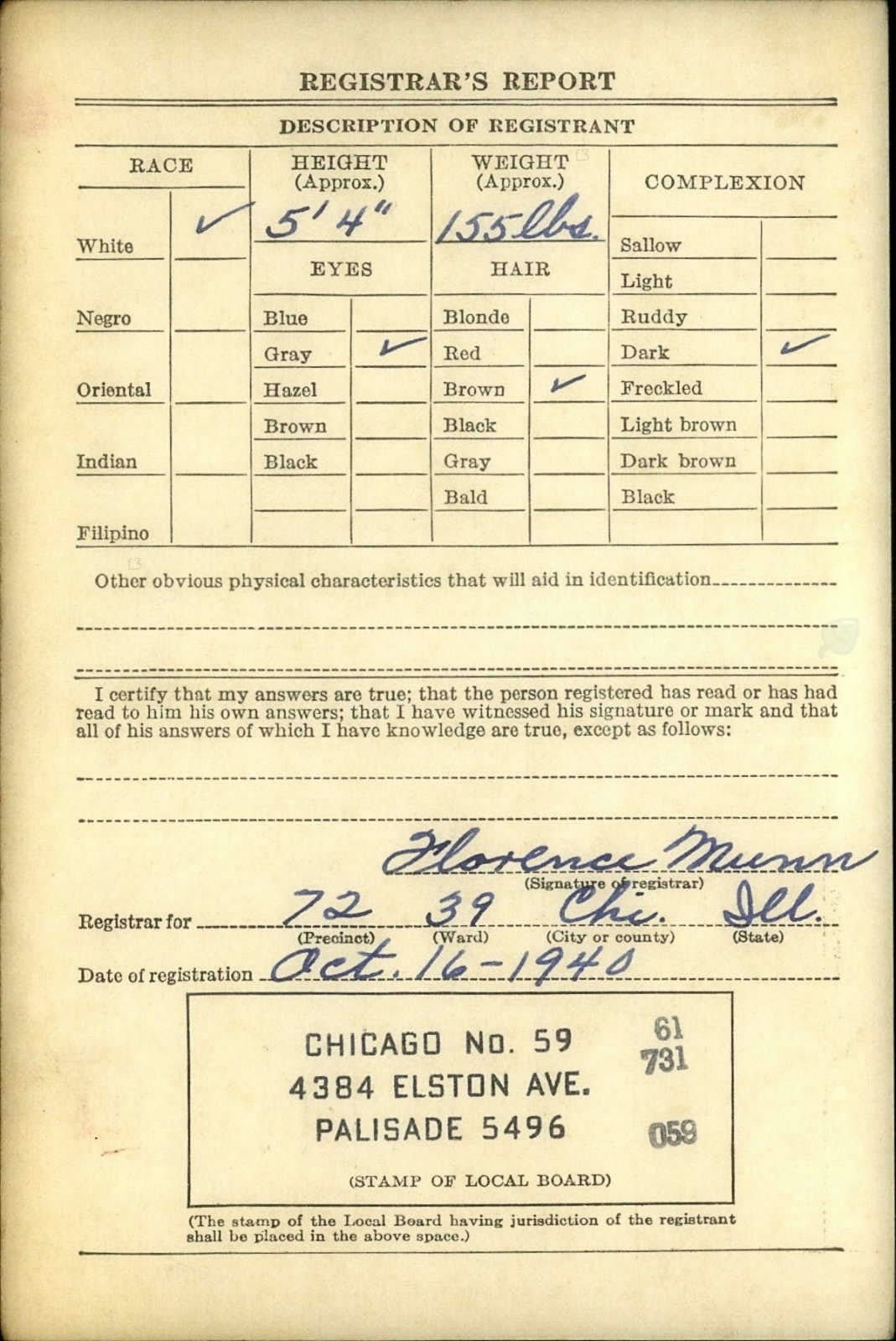 Registrar's Report for an Albert Polan