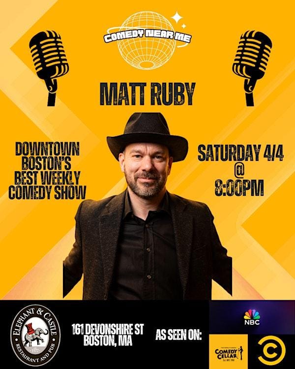 Comedy Night w/ Matt Ruby @ Elephant & Castle (Downtown Boston)