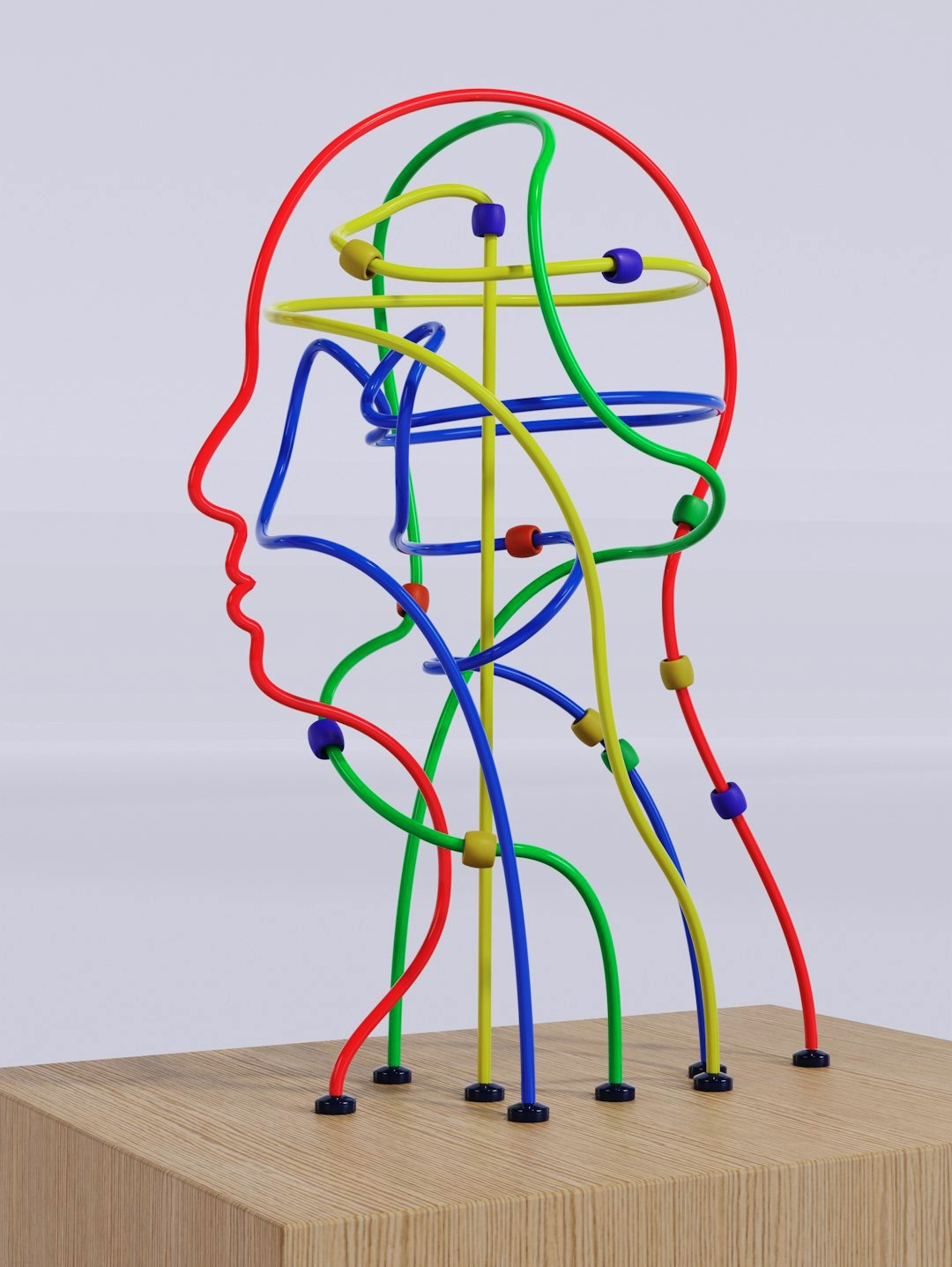 a sculpture of a man's head made of colored wires