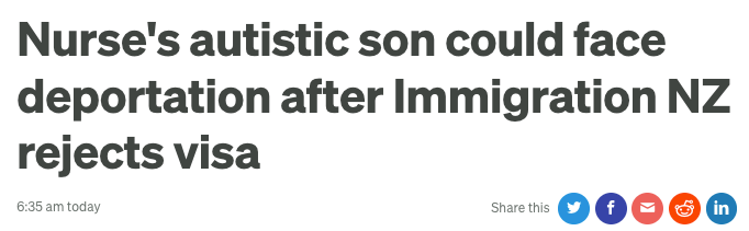 Headline: "Nurse's autistic son could face deportation after Immigration NZ rejects visa."