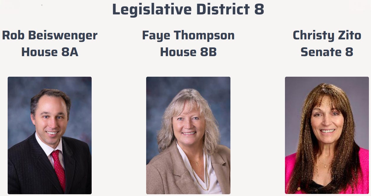 Meet & Greet β District 8 Legislators β Tuesday, January 20, 2026 at 6pm β Locking Horns Riverside Restaurant in Horseshoe Bend, ID. Rep. Rob Beiswenger, Rep. Faye Thompson, Sen. Christy Zito. Meet & Greet β District 8 Legislators β Tuesday, January 20, 2026 at 6pm β Locking Horns Riverside Restaurant in Horseshoe Bend, ID. Rep. Rob Beiswenger, Rep. Faye Thompson, Sen. Christy Zito.