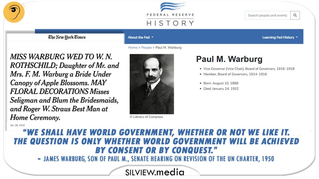 “The question is only whether world government will be achieved by consent or by conquest” – WARBURG / ROTHSCHILD progeniture in 1950 US Senate hearings