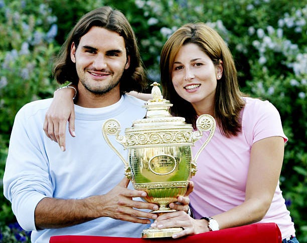 Roger Federer shares the limelight with girlfriend, Mirka Vavrinec after winning the 2003 Wimbledon Men's singles Championship. Federer beat Mark... Roger Federer shares the limelight with girlfriend, Mirka Vavrinec after winning the 2003 Wimbledon Men's singles Championship. Federer beat Mark...