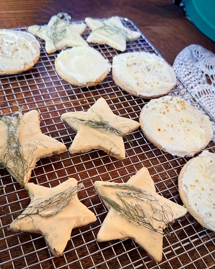 For process shots, the first is cookies, glazed drying on a cookie rack featuring the Fennel anise stars then the blood orange balls before they went into the oven then two shots of the sugar plums one before they were filled in the second is the end result with mint garnish