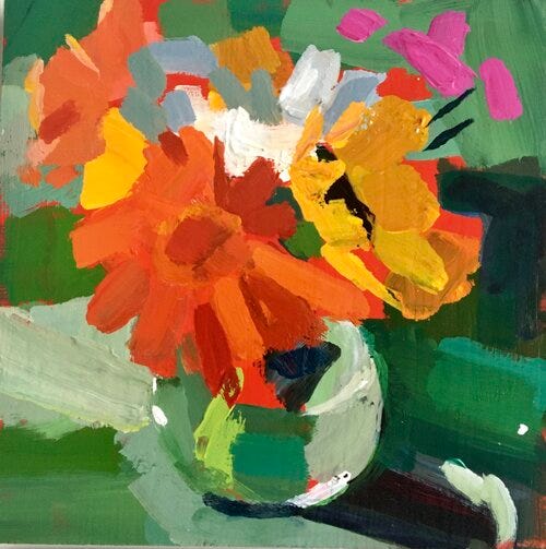 Mary Parkman, Show Off, 6” x6”,  Acrylic on Panel