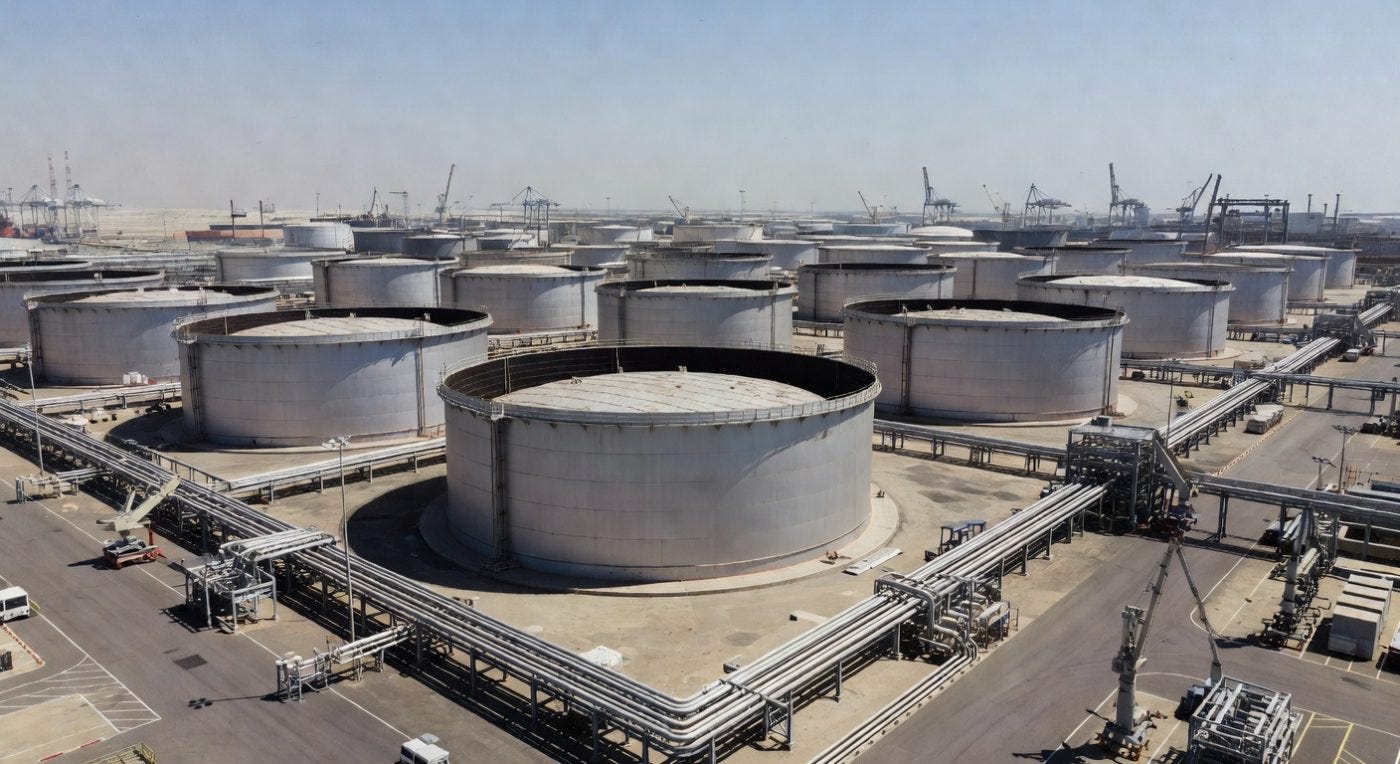 Large industrial oil storage tanks at petroleum refinery facility with pipelines Large industrial oil storage tanks at petroleum refinery facility with pipelines