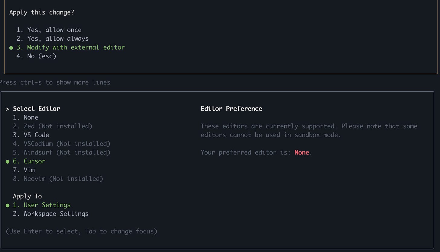 The Gemini CLI prompt to modify a diff in an external editor The Gemini CLI prompt to modify a diff in an external editor