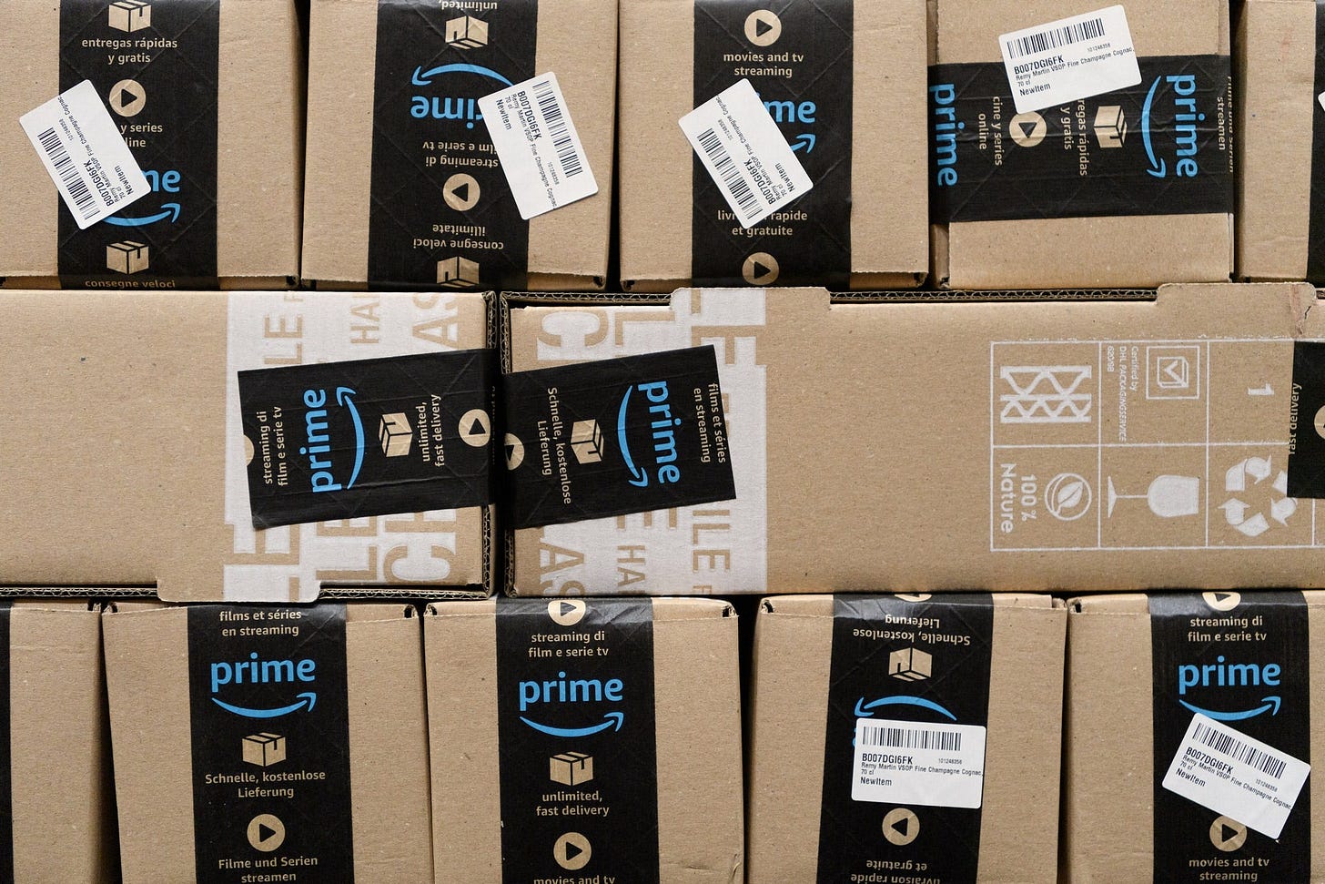 amazon packages all stacked up 