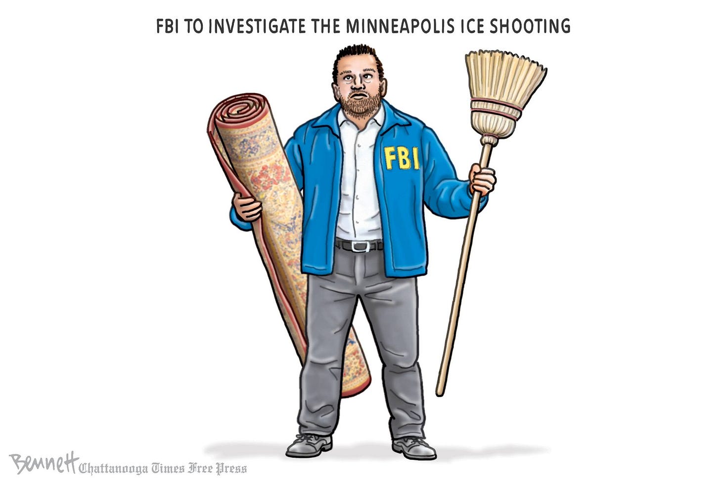 May be a doodle of text that says 'FBI to INVESTIGATE THE MINNEAPOLIS SHOOTING FBI Bennett Chattanoaga Uimes Free fress'