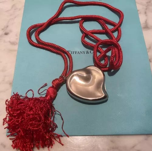 Vtg 80’s Elsa Peretti Halston Silver Heart Solid Perfume On Red Cord Crossbody - Picture 3 of 12