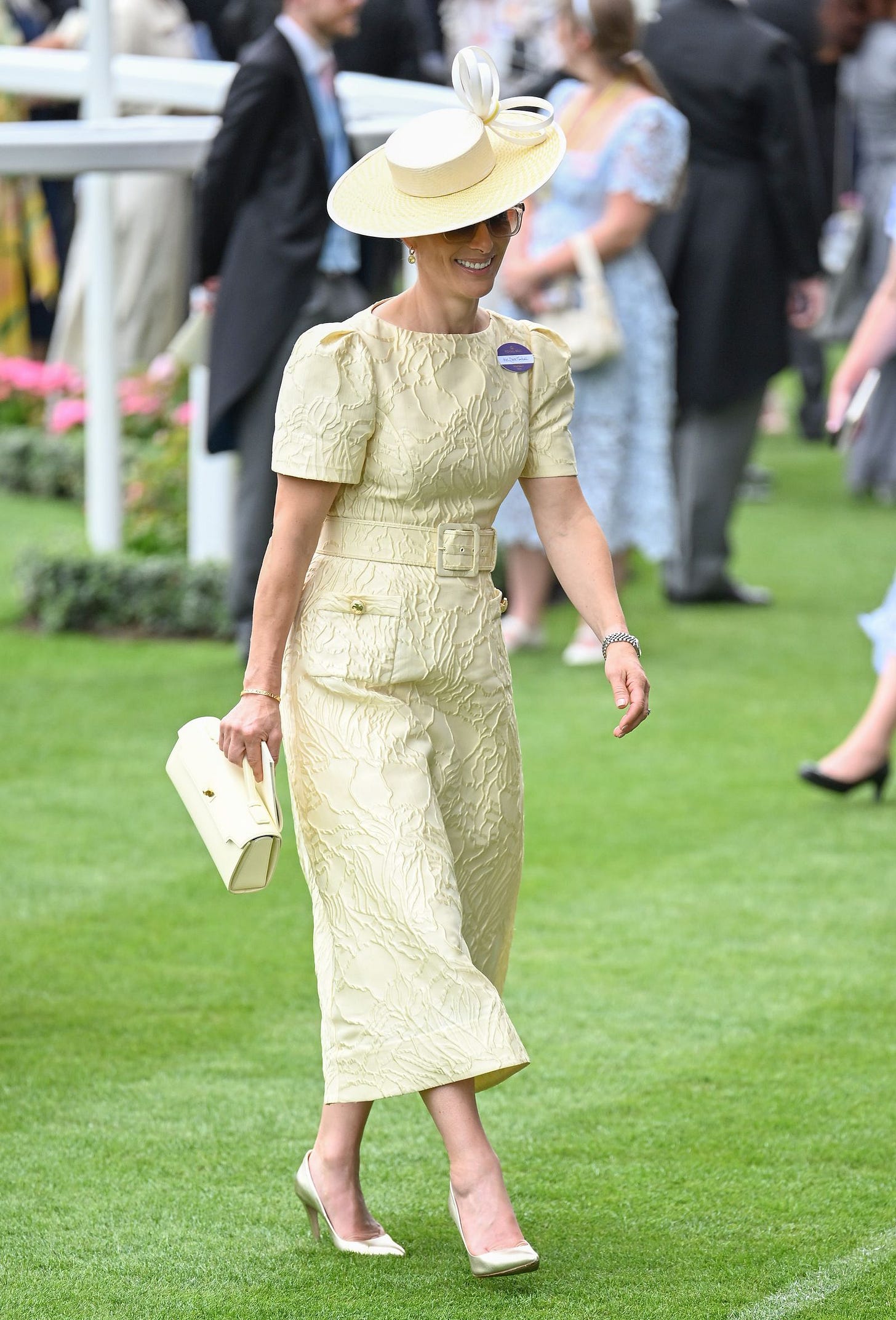 Image may contain Zara Tindall Freddie Williams II Person Adult Clothing Footwear High Heel Shoe and Hat