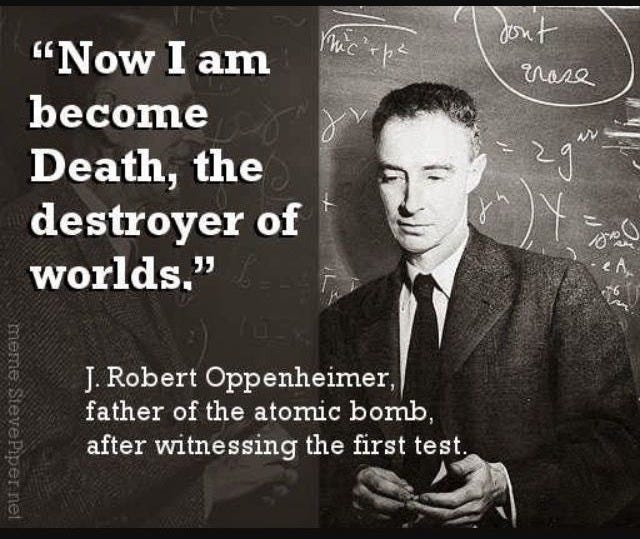 This may contain: a man standing in front of a black and white photo with words written on it