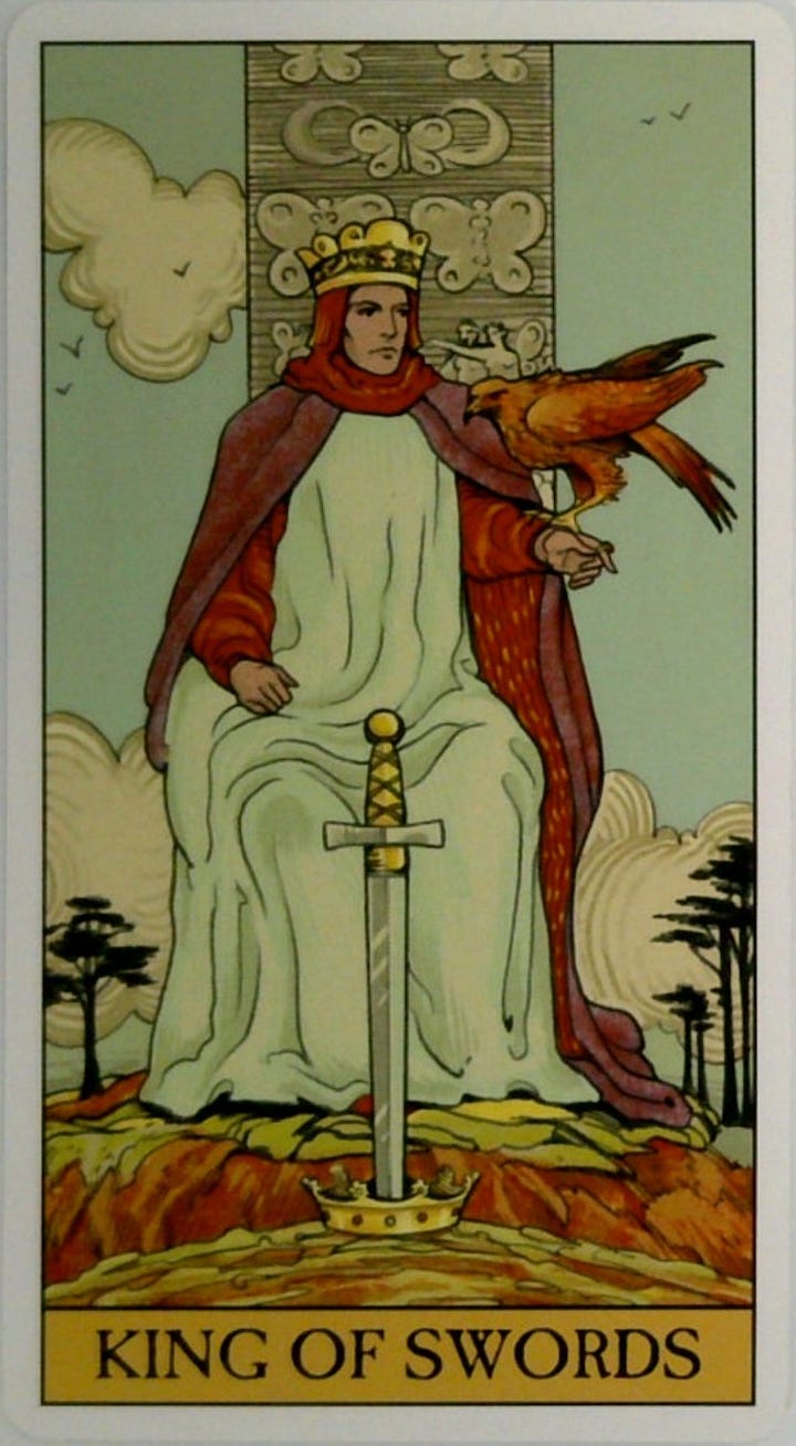 The King of Swords tarot card and the What Is Meant for You Will Find You oracle card.